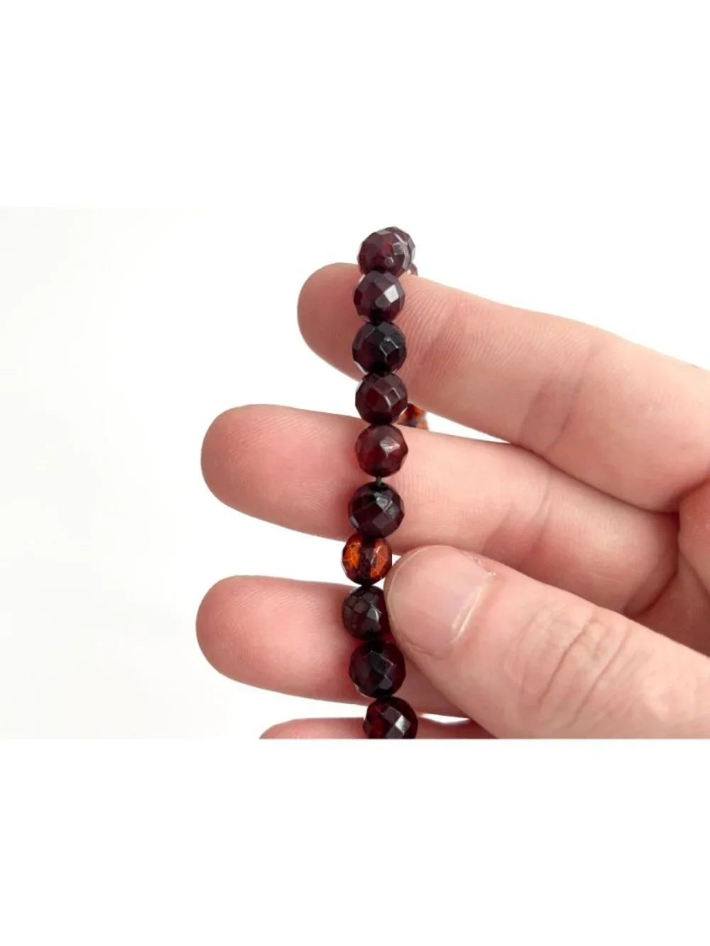Round Faceted Round Cherry Amber Stone Vintage Beaded Art Deco Necklace - 17